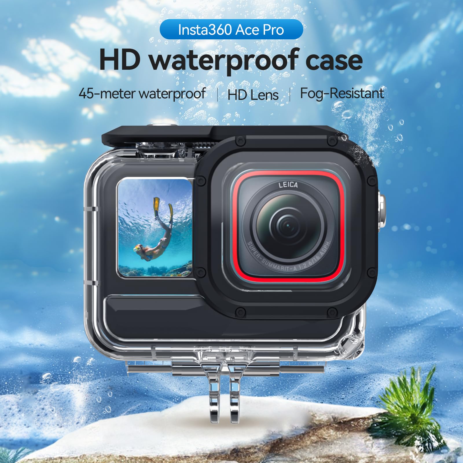 TELESIN Waterproof Case for Insta360 Ace Pro | Underwater Dive Case Housing Shell for Ace Pro Deep Scuba Diving Snorkeling 45 Meter Depth