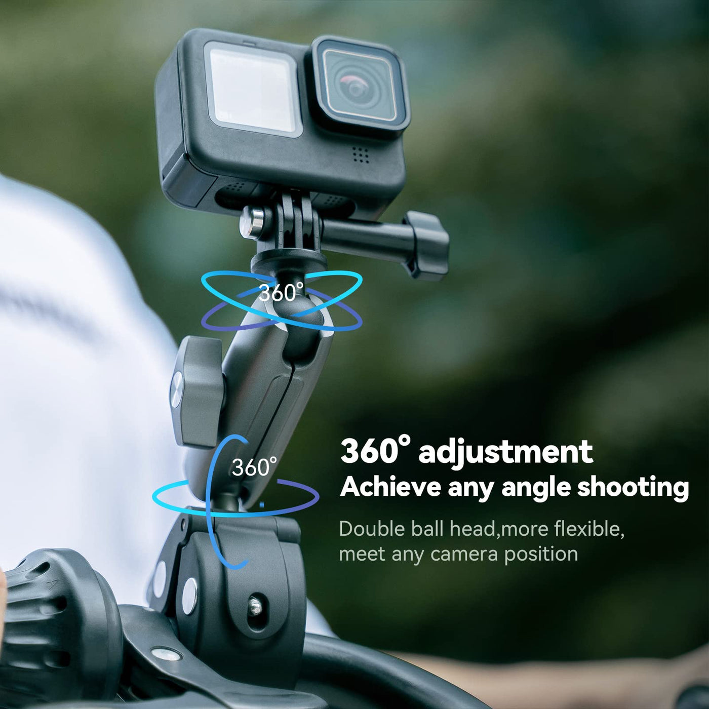 TELESIN Claw Clamp Mount with Dua Ball Head for Action Camera Smartphone, Bike Motorcycle Handlebar Clip 360 Degree Adjustable Magic Arm