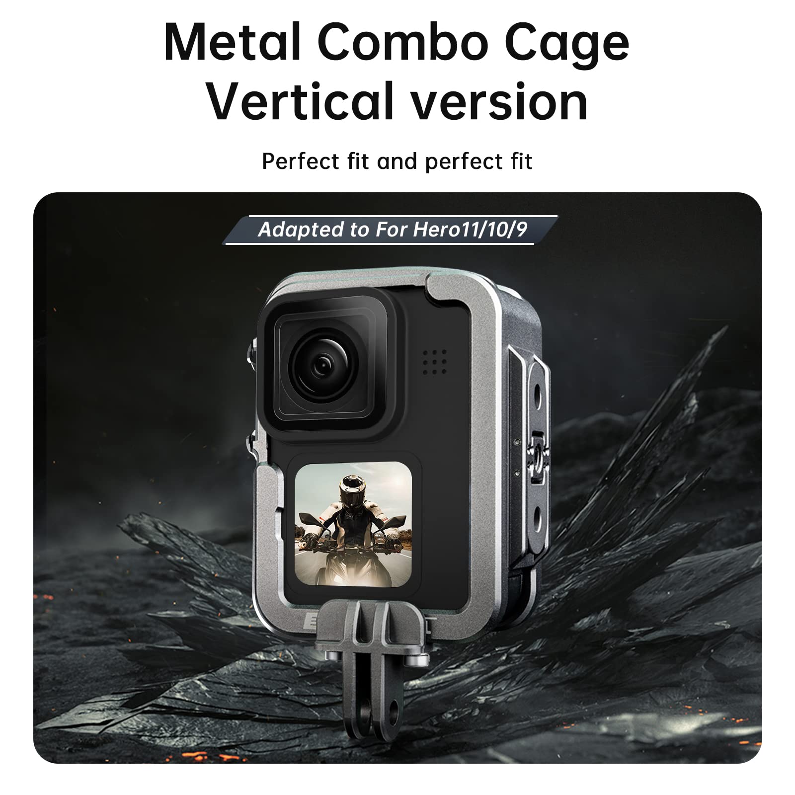TELESIN Aluminum Alloy Cage Combo Set for GoPro Hero 11 Hero 10 Hero 9 Black Metal Housing Supports Vertical Shooting