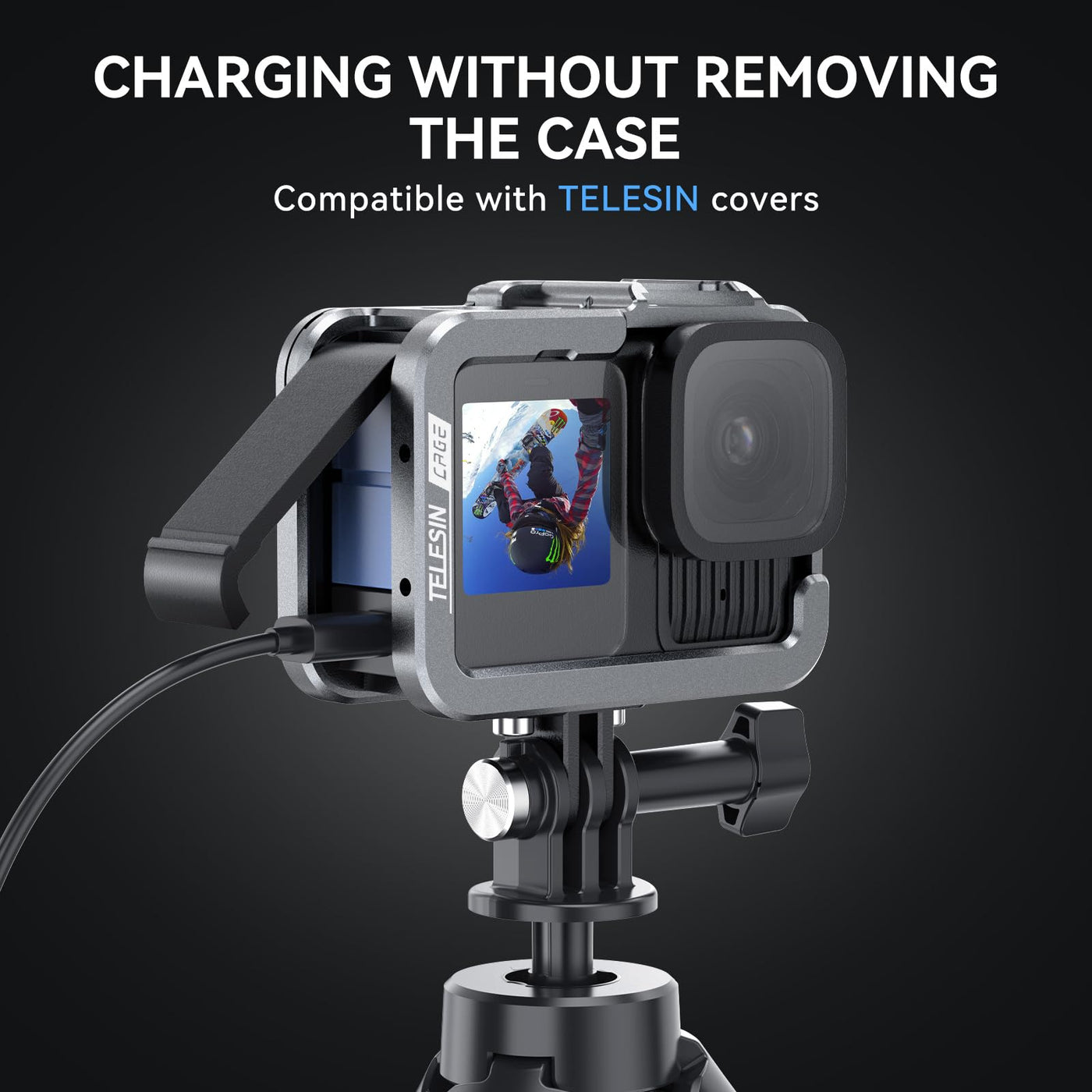 TELESIN Upgraded Aluminum Metal Cage for GoPro HERO 13/12/11/10/9 | Protective Housing Frame Case with Lens Filter Compatibility and Cold Shoe Mount