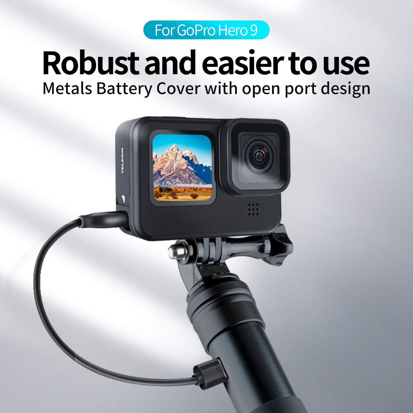 TELESIN Removable Metal Battery Door Compatible with GoPro Hero 9 Black Side Cover Replacement