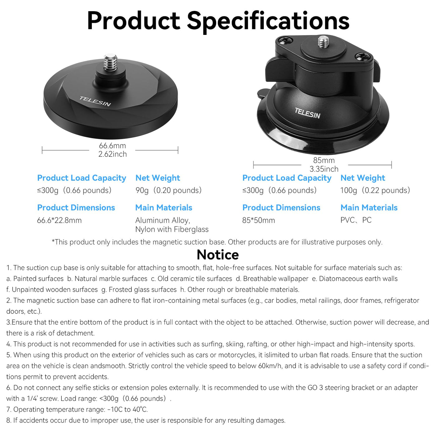 TELESIN Suction Cup with Magnetic Mount Kit for Insta360 GO3 | Car Motorcycle Holder Window Windshield Dashboard Attachment for Insta 360 GO 3 Accessory