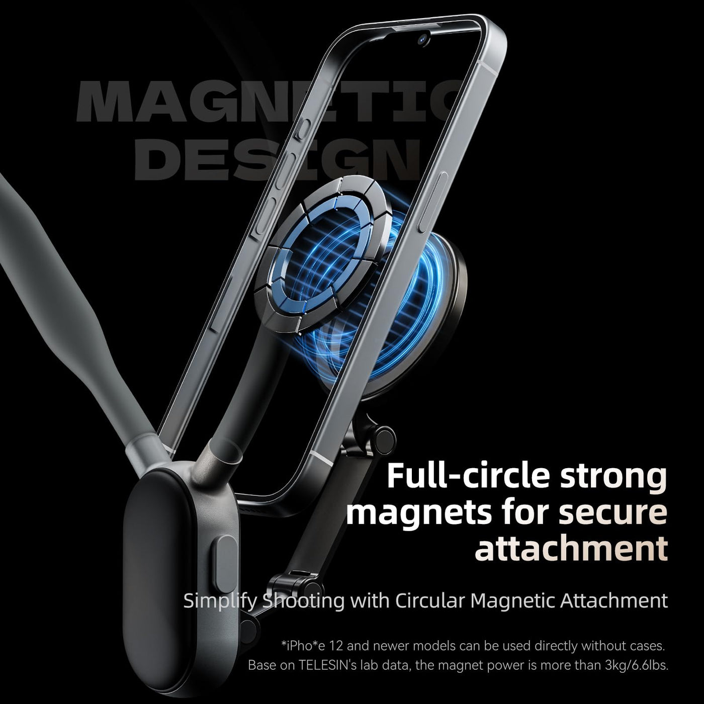 TELESIN Mobile Phone Magnetic Neck POV Mount | MagSafe Compatible Cell Phone Neck Holder Vlog Selfie Mount Hand Free Chest Stand for iPhone 16 15 14 13 12 Series Android Phones