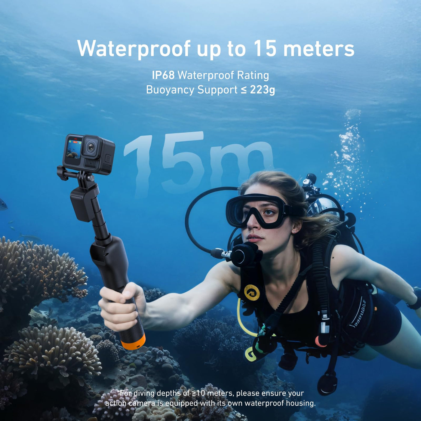 TELESIN 3-in-1 Bluetooth Remote Control Floating Tripod for GoPro HERO13/12/11/10/9/Max | 15 Meter Depth Waterproof Extendable Selfie Stick Hand Grip with Signal Booster