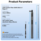 TELESIN 2Nd Gen 3 Meter Ultra Long Carbon Fiber Selfie Stick for Action Camera