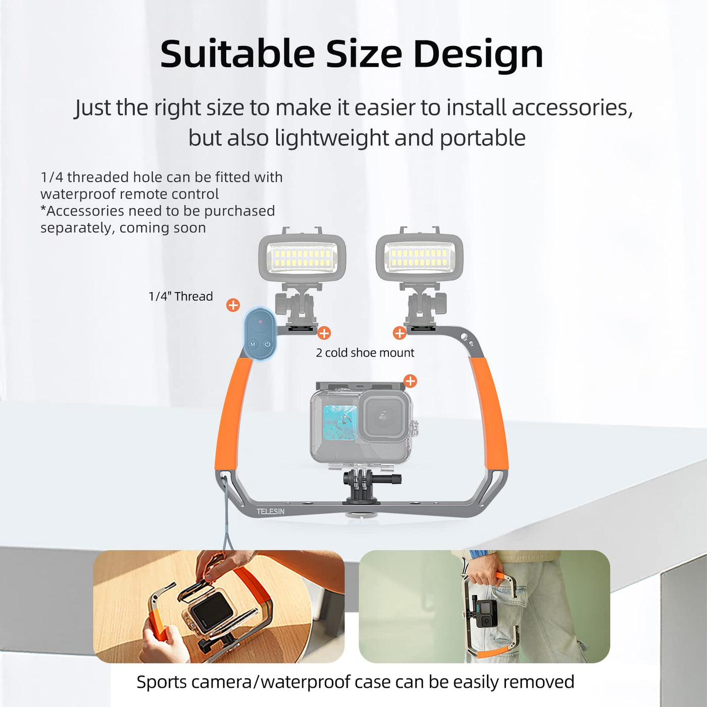 TELESIN Diving Rig Handheld Stabilizer for GoPro HERO 11 10 9 8 with Cold Shoe Mount Wrist Strap for DJI Action 2 Osmo Action Insta360 ONE R Action Cameras