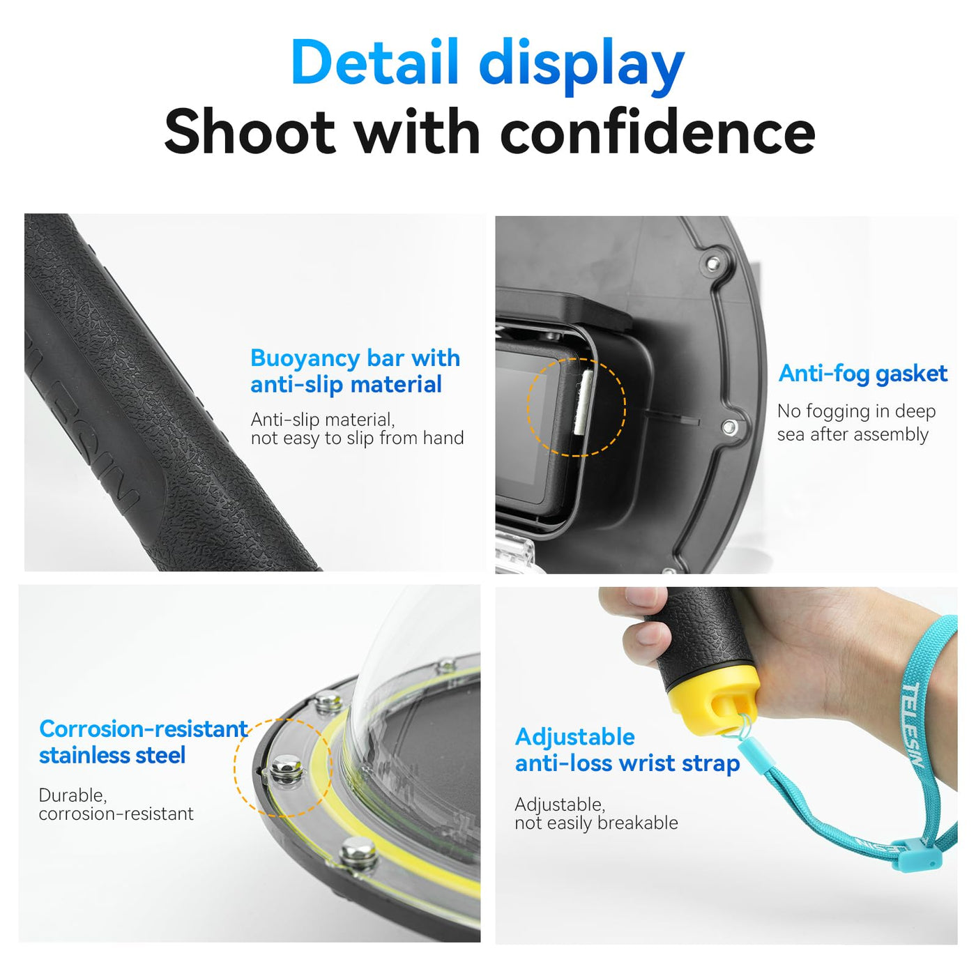 TELESIN Waterproof Dome Port for DJI Osmo Action 3 4 Camera | Underwater Housing Case with Floating Handle Grip Diving Snorkeling Accessories