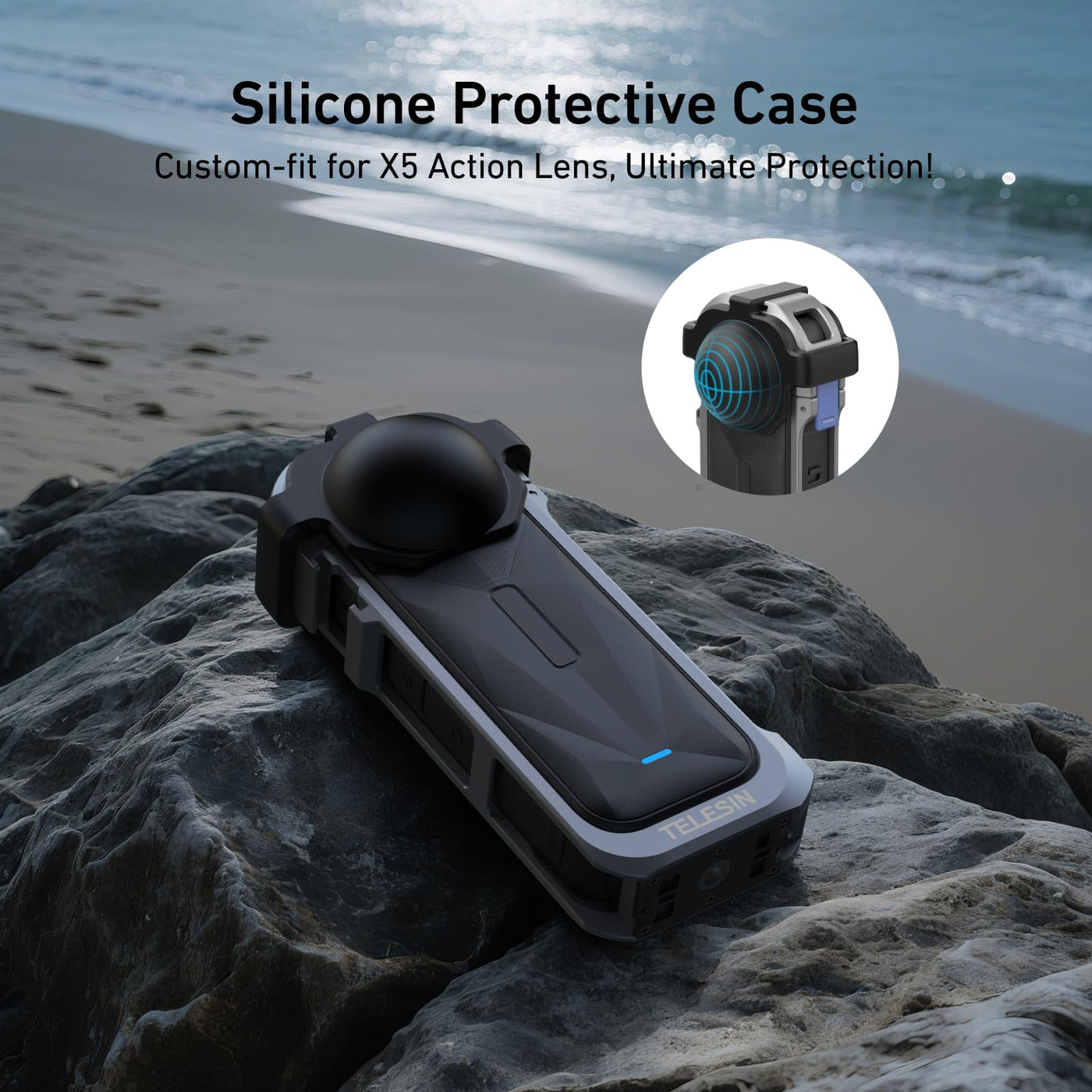 TELESIN Aluminum Metal Full Cage Protection for Insta360 X5 | Utility Protective Frame Case Housing for Insta 360 X5, Cold Shoe Port with 1/4" Threads Mount