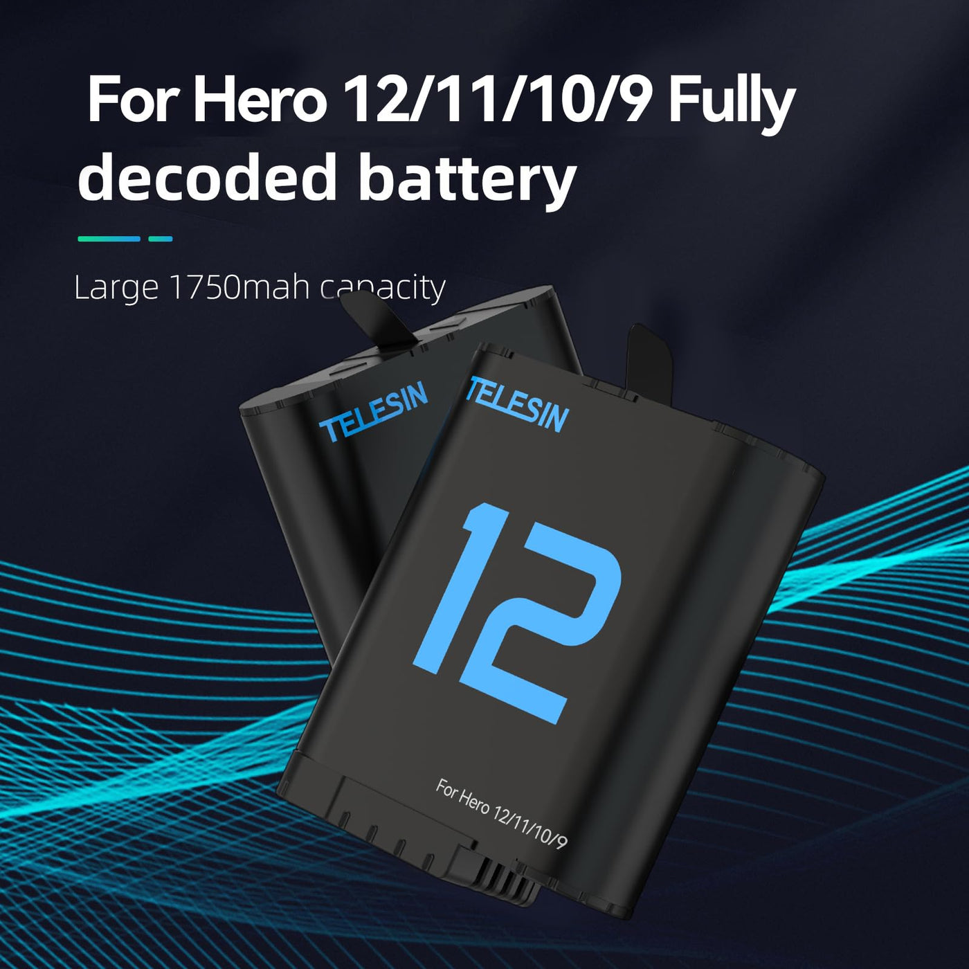 TELESIN Battery for GoPro HERO12 HERO11 HERO10 HERO9 Black | Camera Battery for GoPro 12 11 10 9 - Black