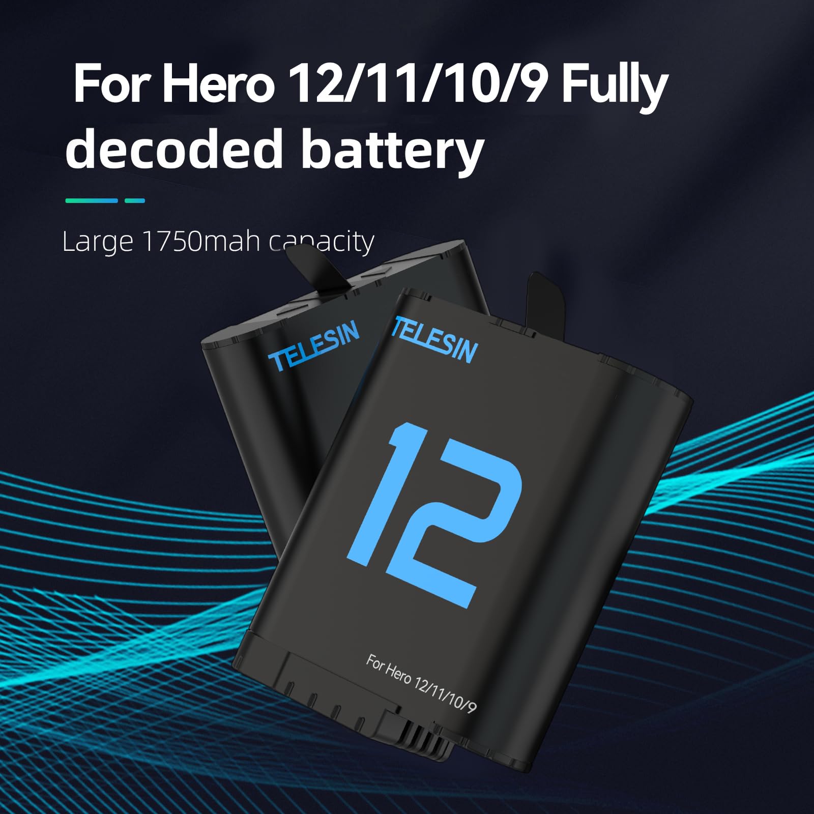 TELESIN Battery for GoPro HERO12 HERO11 HERO10 HERO9 Black | Camera Battery for GoPro 12 11 10 9 - Black