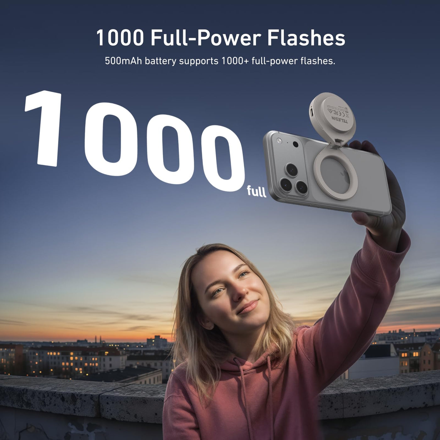TELESIN Magnetic Mini Flashlight for Phone | Portable LED Flash Light Compatible with MagSafe, 15W 5000Lux 180° Adjustable with Bluetooth Control (White)