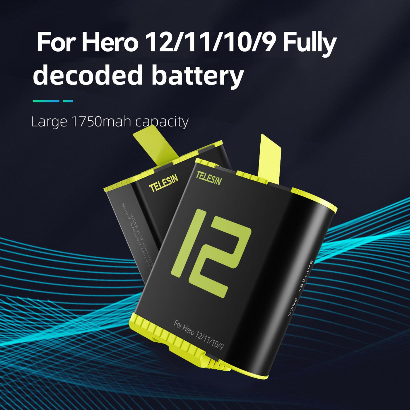 TELESIN Battery for GoPro HERO12 HERO11 HERO10 HERO9 Black | Camera Battery for GoPro 12 11 10 9 - Yellow