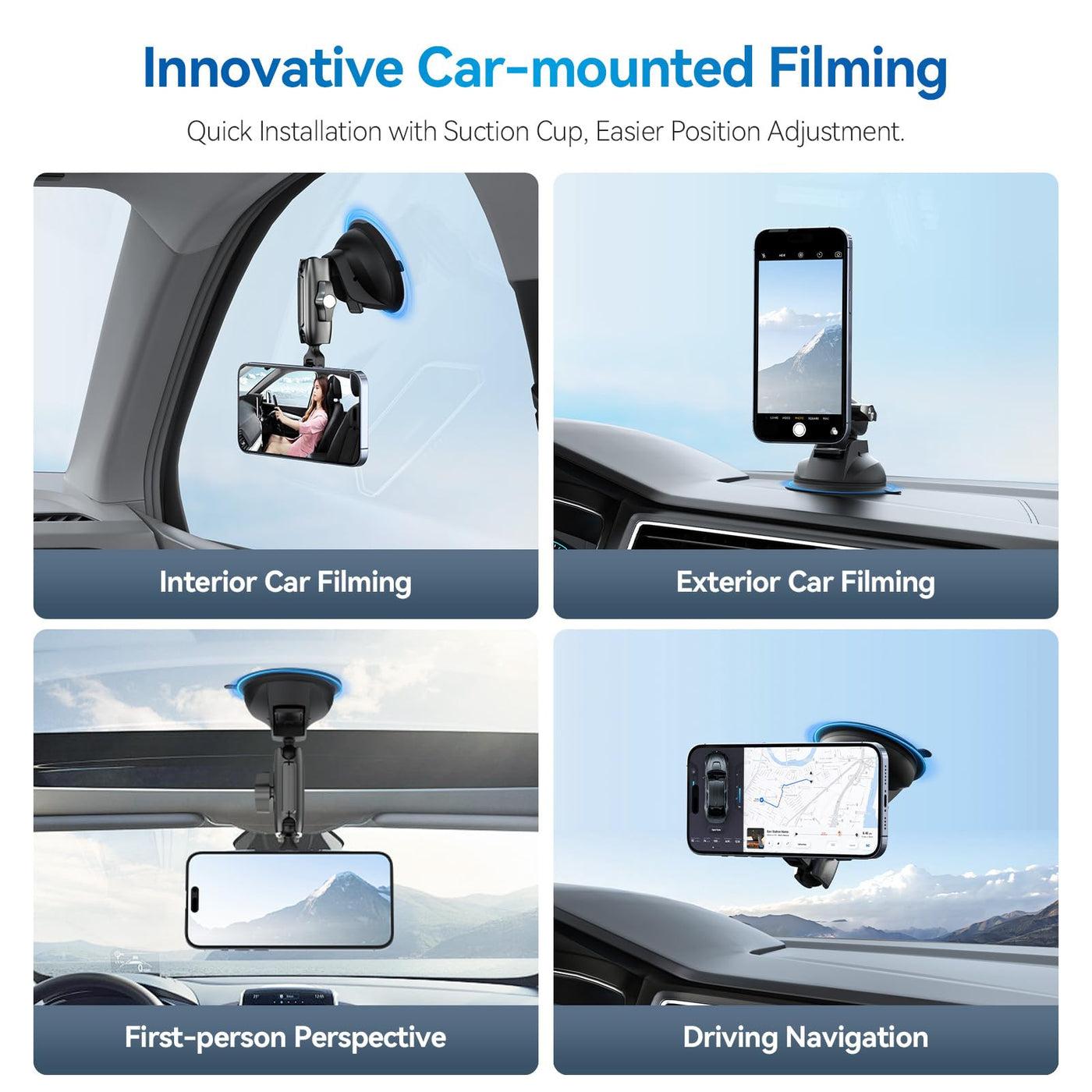 TELESIN Magnetic Suction Cup Mobile Phone Car Mount Compatible with MagSafe | 360° Adjustable Car Windshield Phone Holder Stand for iPhone Android