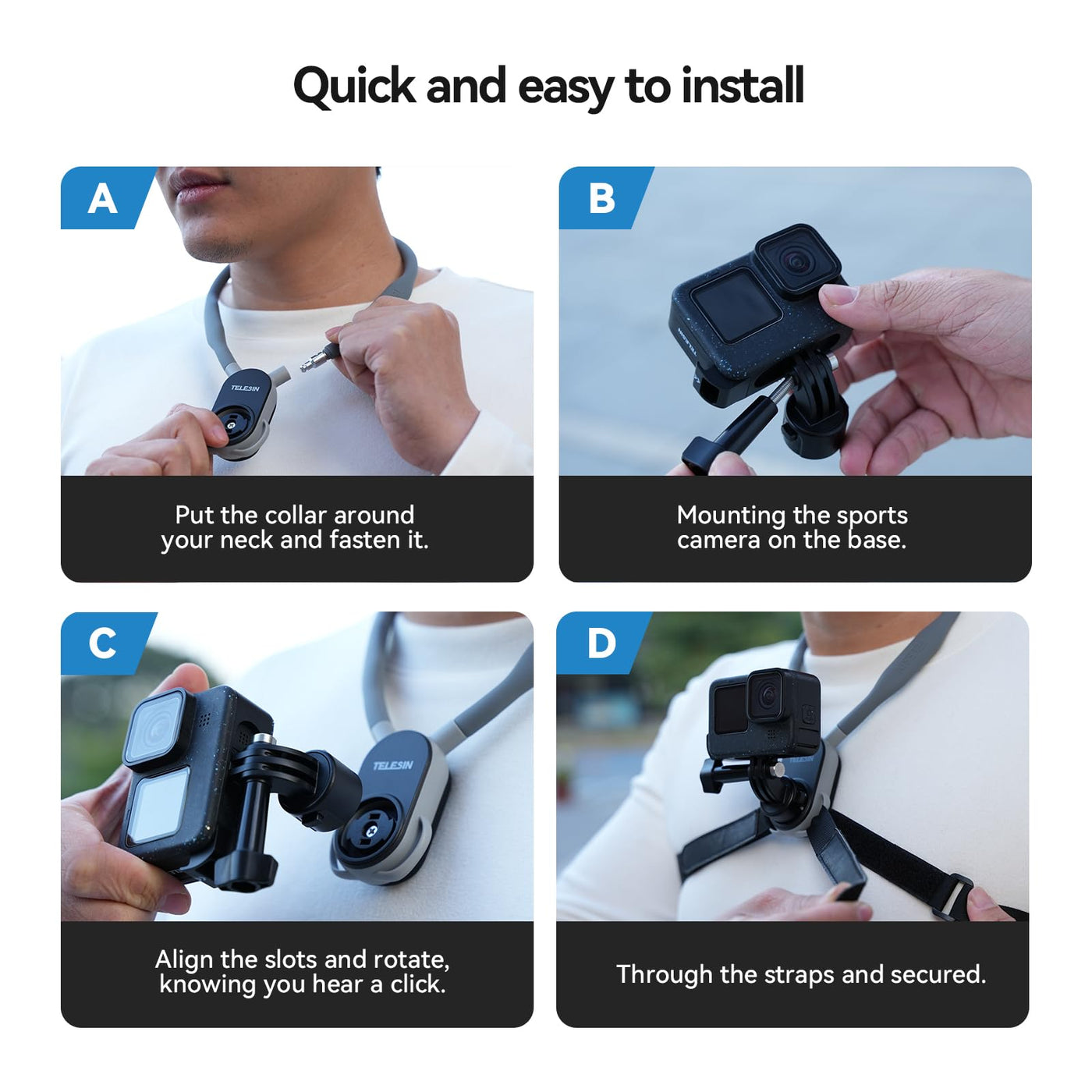 TELESIN S2 Magnetic Quick Release Neck Mount with Fixing Chest Strap | Necklace Lanyard Holder For GoPro Insta360 DJI Action Osmo Pocket Action Camera Accessories