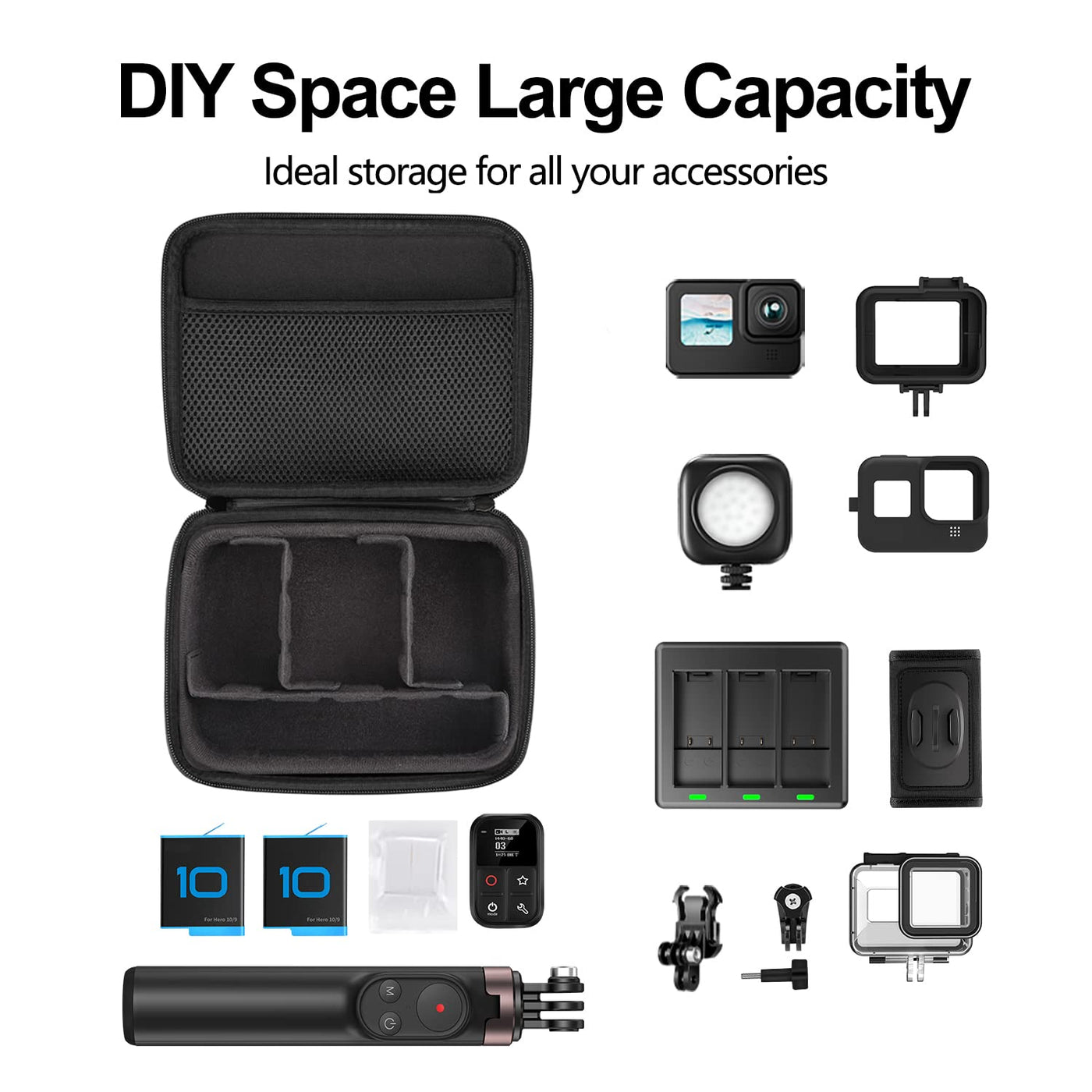 Carrying Case for Action Camera Accessories Compatible with GoPro, DJI Osmo Action, OSMO Pocket, Insta360 Action Camera with Customizable Divider