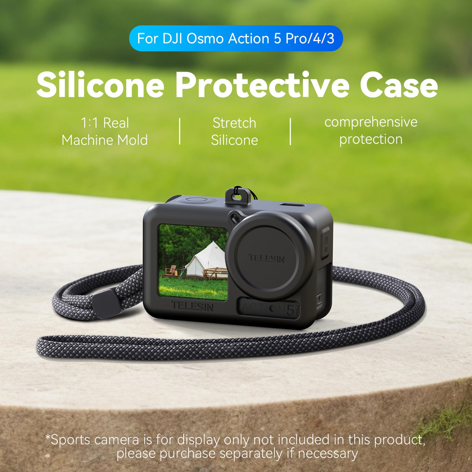 TELESIN Upgraded Silicone Case 2.0 For DJI Osmo Action 3 4 5 Pro with Lens Cap | Drop Proof DJI Action 3 4 5 Protective Case