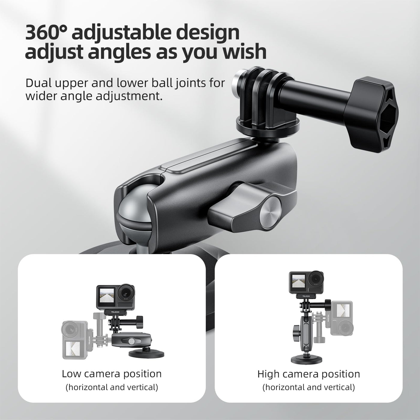 TELESIN Aluminum Alloy Magnetic Camera Mount | 360 Rotation Magic Arm Car Body Magnet Metal Attachment for GoPro Insta360 DJI Action Camera
