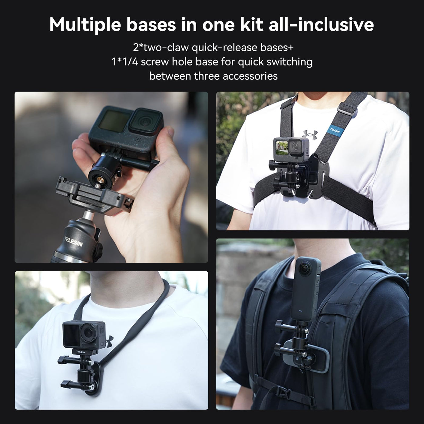 TELESIN Quick Release Mount Adapter Base for GoPro Accessories | Magnetic Camera Tripod Mounts for Insta360 DJI Osmo Pocket DJI Action Camera