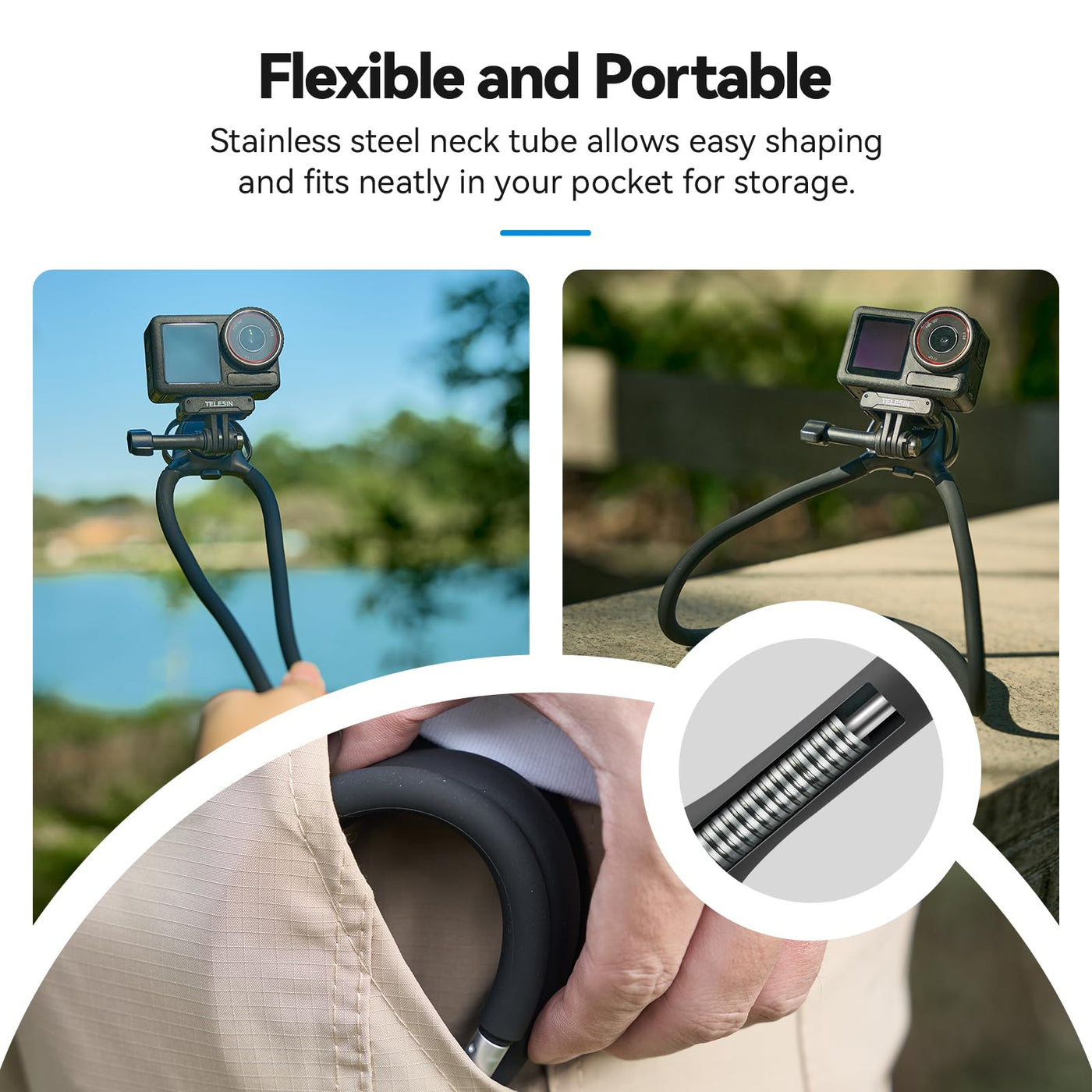 TELESIN Neck Mount SE2.0 with Air Cushion Chest Strap Mount | Hand Free POV Video Vlog Neck Holder for GoPro HERO Insta360 X4 Ace Pro DJI Action 3 4 5 Pro Osmo Pocket Action Camera