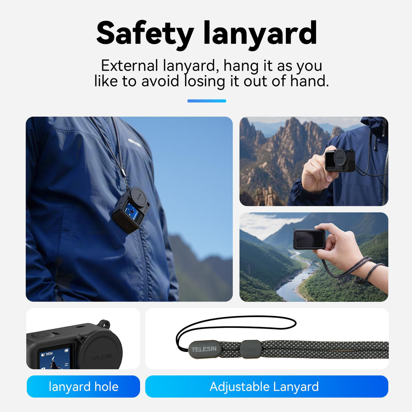 TELESIN Silicone Protective Case with Lens Cap & Lanyard for DJI Osmo Action 6 | Anti-Scratch Soft Cover Dustproof Protection for Action 6 (Black)