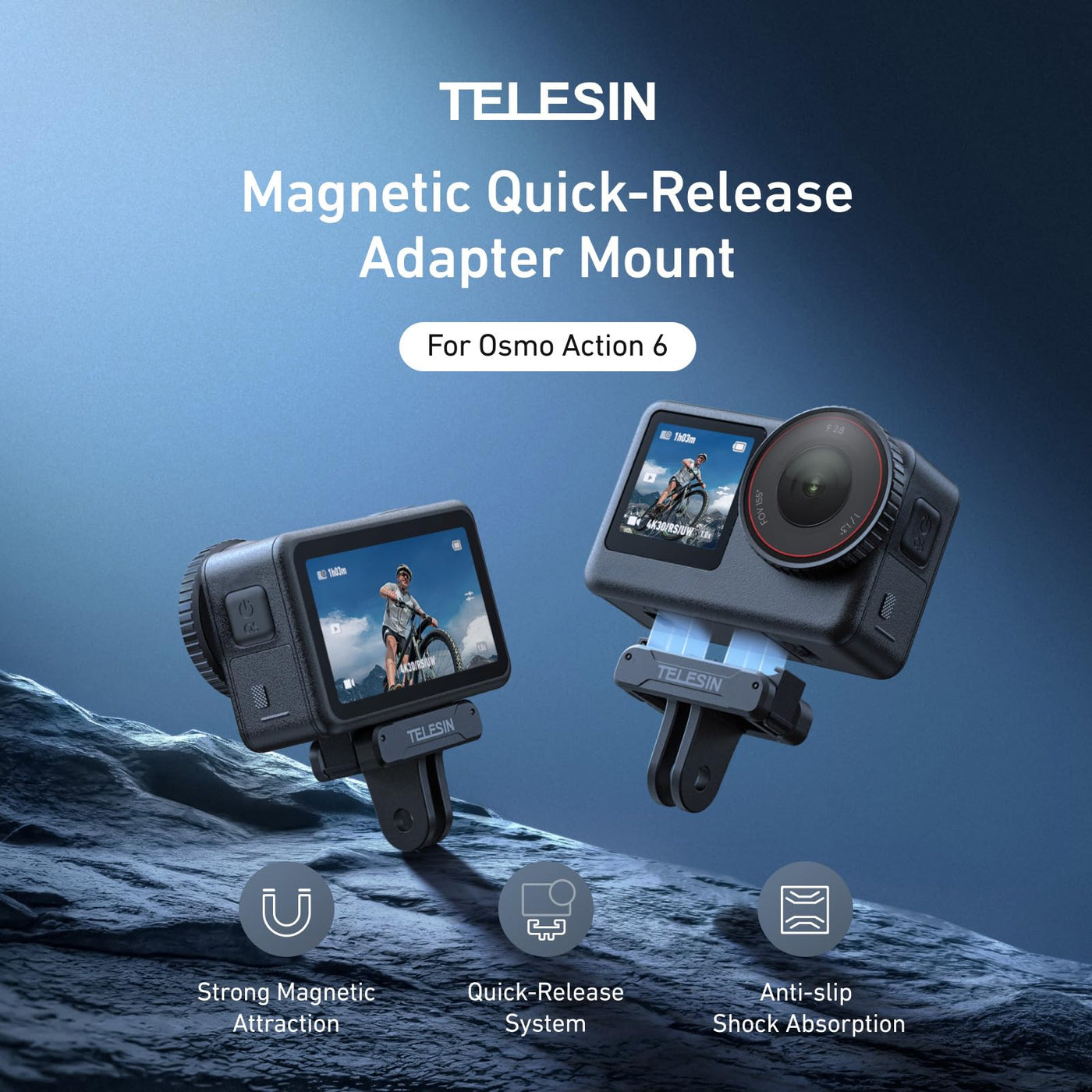TELESIN Magnetic Quick Release Adapter Mount for DJI Osmo Nano, Osmo Action 6 | Adapter Base with Hyper-Magnetic Force and Metal Latches, Shock-Absorbing Silicone Pad for DJI Osmo Nano, Osmo Action 6