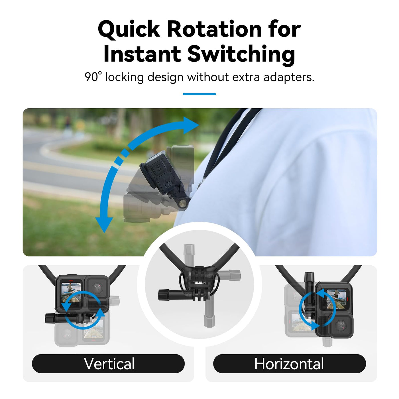 TELESIN Neck Mount SE2.0 with Air Cushion Chest Strap Mount | Hand Free POV Video Vlog Neck Holder for GoPro HERO Insta360 X4 Ace Pro DJI Action 3 4 5 Pro Osmo Pocket Action Camera