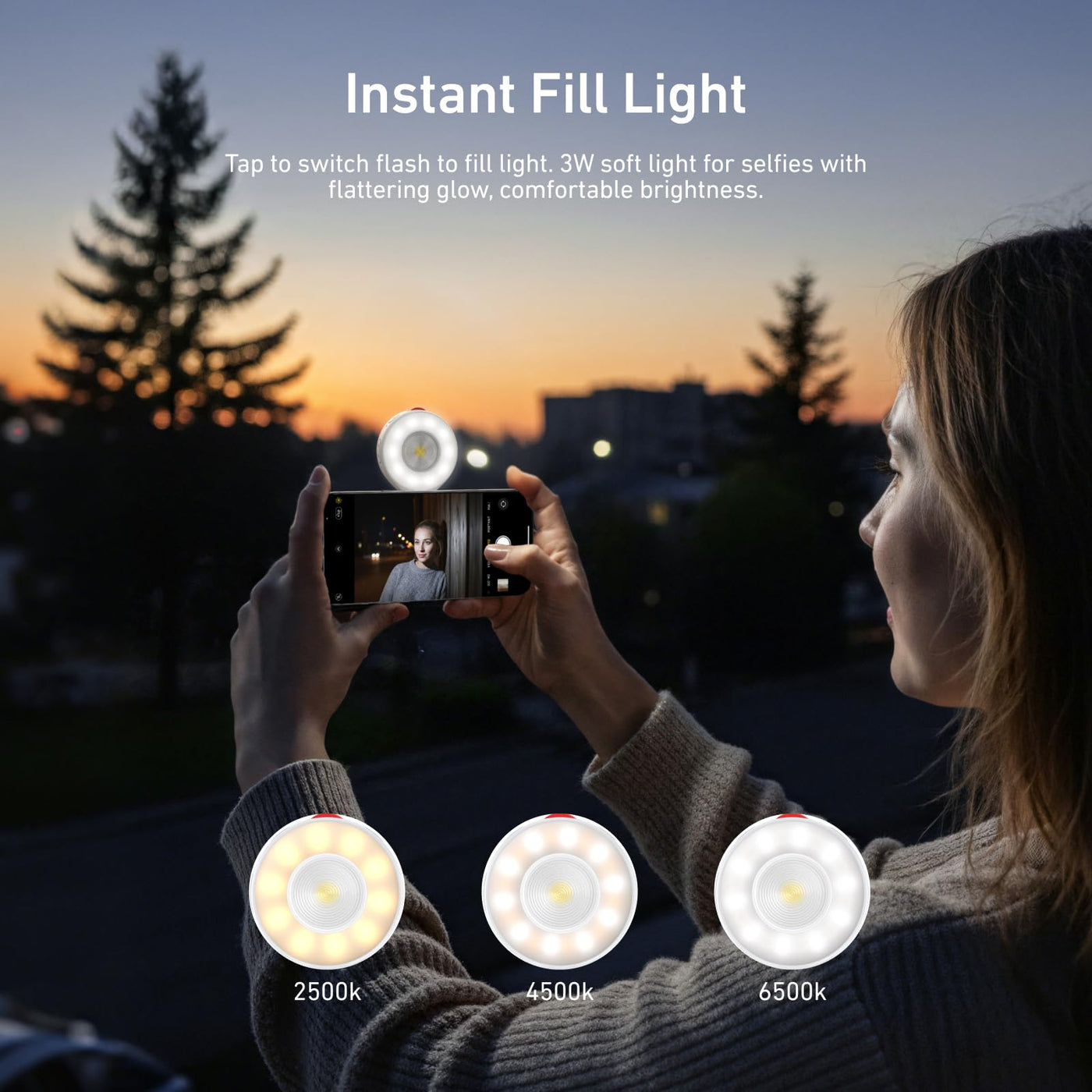 TELESIN Magnetic Mini Flashlight for Phone | Portable LED Flash Light Compatible with MagSafe, 15W 5000Lux 180° Adjustable with Bluetooth Control (White)