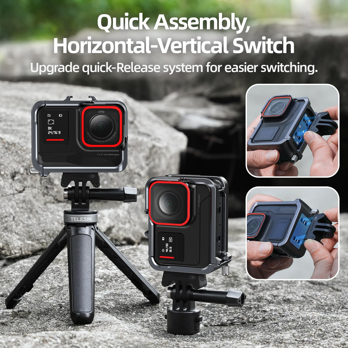 TELESIN Metal Frame Aluminum Cage with Cold Shoe for Insta360 Ace/Ace Pro | Quick Release Aluminum Frame Accessories Protective Housing Shell