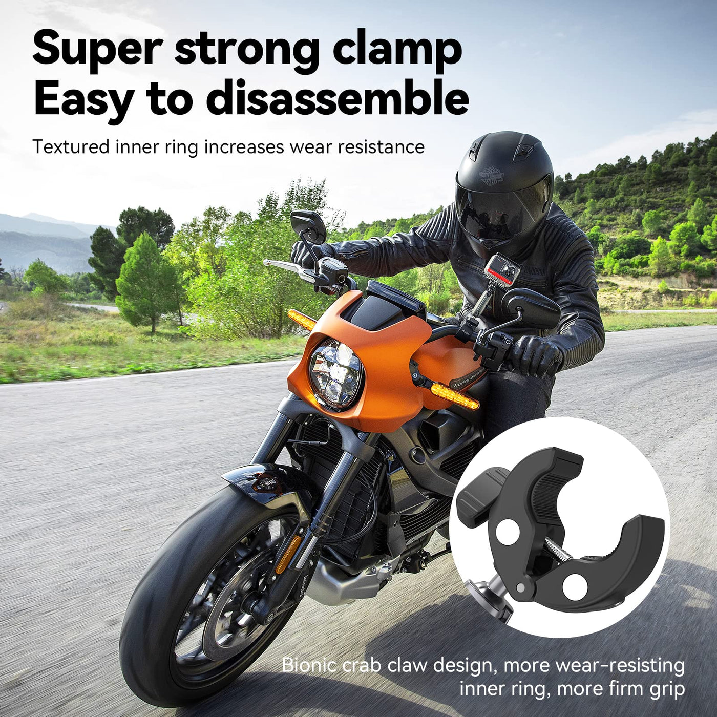 TELESIN Claw Clamp Mount with Dua Ball Head for Action Camera Smartphone, Bike Motorcycle Handlebar Clip 360 Degree Adjustable Magic Arm