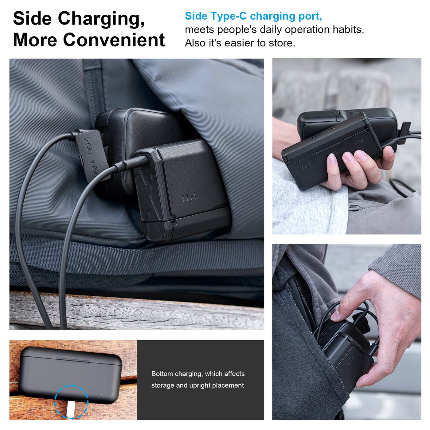 TELESIN Enduro Battery Charger with Smart Power Indicator for GoPro HERO13 | Go Pro 13 Charging Accessories Portable Flat Design with Side Charging Port