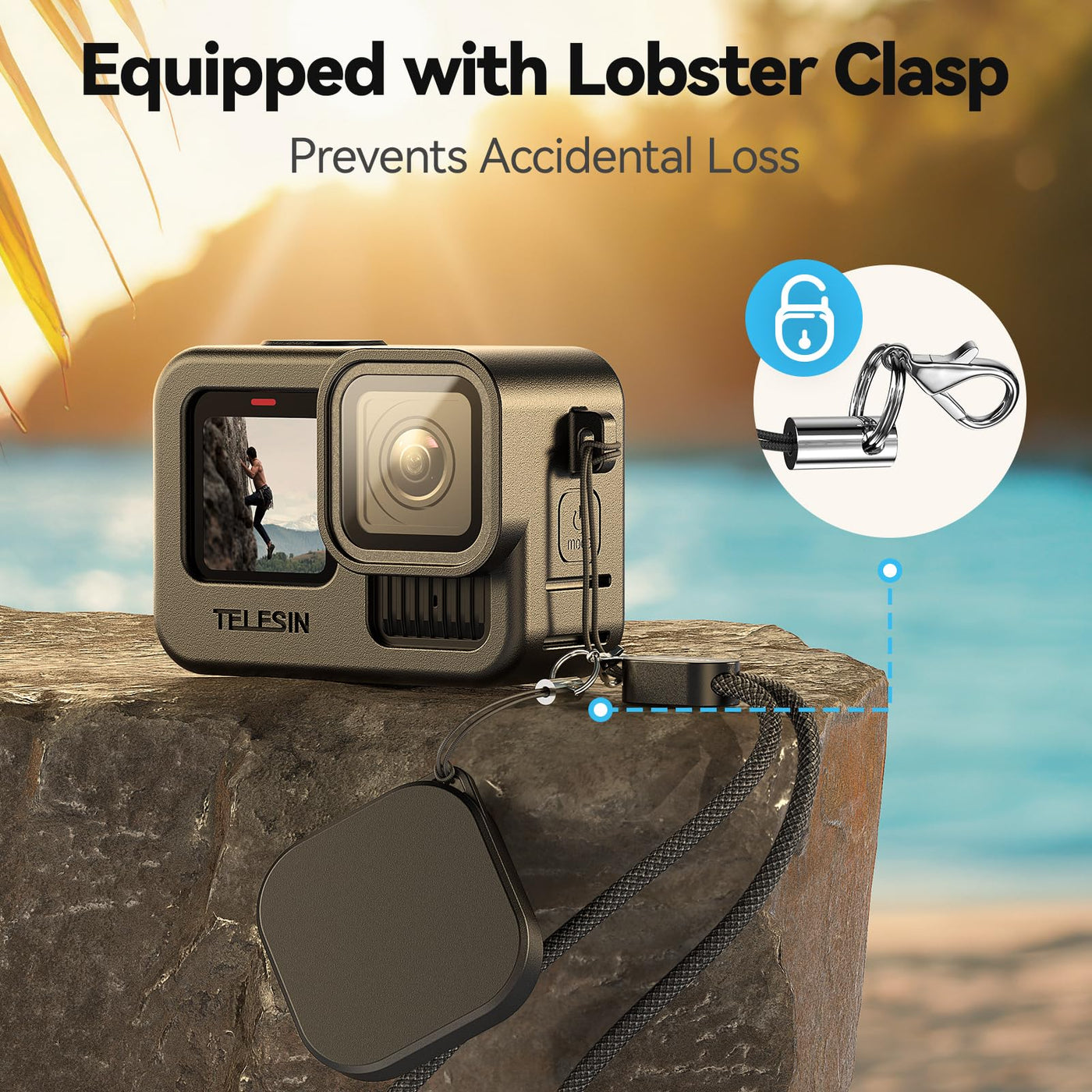 TELESIN Upgraded Silicon Case 2.0 for GoPro HERO 13/12/11/10/9 with Lens Cap and Lanyard