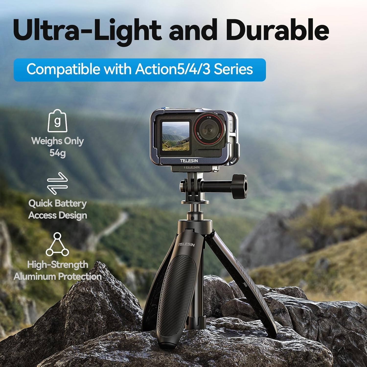 TELESIN Aluminum Metal Cage for DJI Action 5 Pro Action 4 Action 3 | Lightweight Protective Frame Housing with ND/CPL Lens Filter Compatibility and 1/4 Cold Shoe