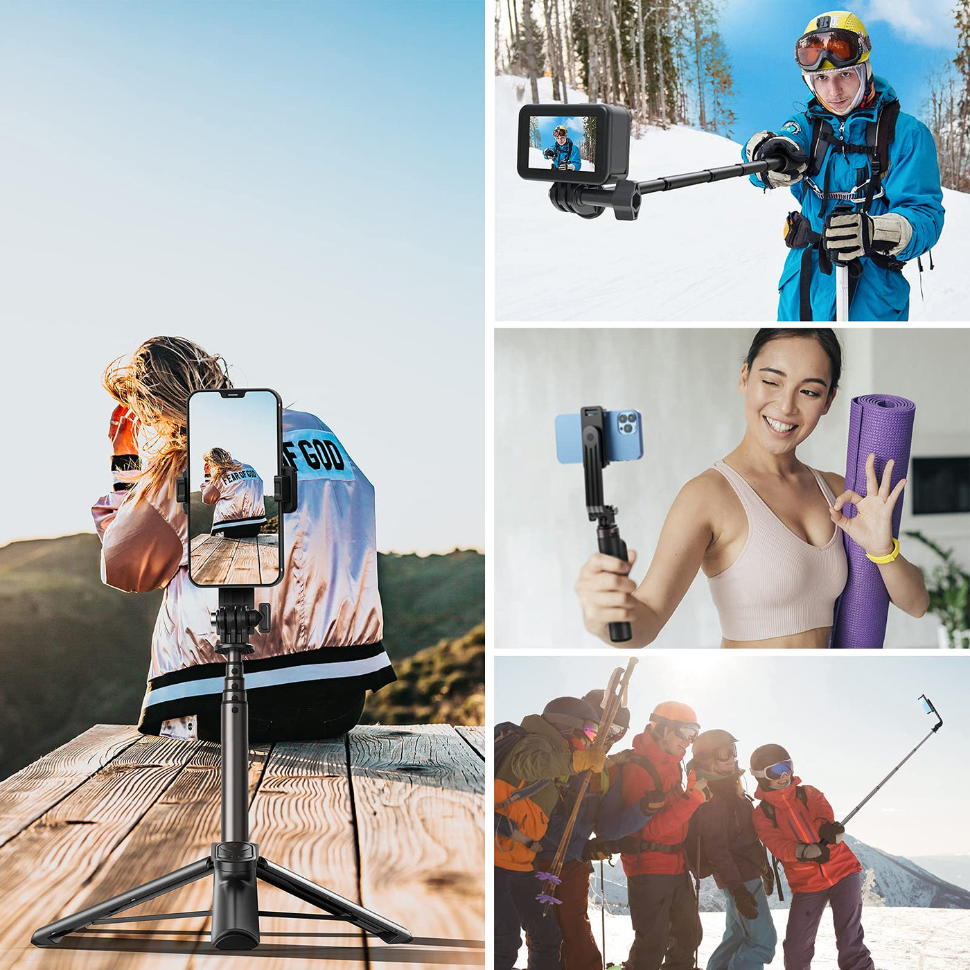 TELESIN Wireless Remote Control Selfie Stick for GoPro HERO11 HERO10 HERO9 GoPro Max with Phone Holder Clip and Tripod for Action Camera Mobile Phone TE-RCSS-001-1, 60CM