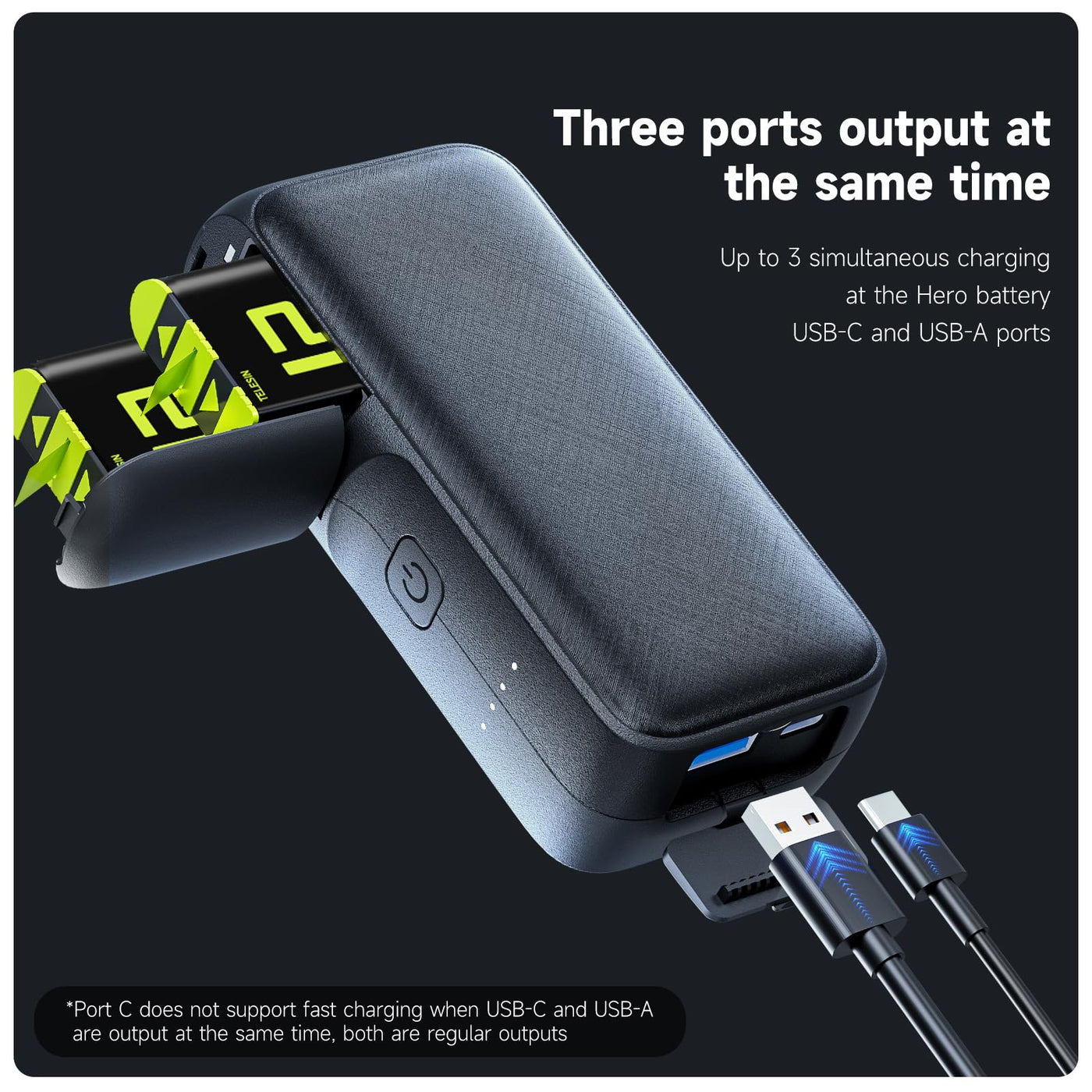 TELESIN Power Fast Charger for GoPro HERO12 11 10 9 8 7 6 5 Black Battery | PD 20W Quick Charging Dual Battery Slot Compatible with Action Camera, Mobile Phone