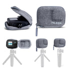 TELESIN Small Carry Case for GoPro HERO13/12/11/10/9/8, Pocket Size Protective Case Travel Bag with Half Open Zipper Supports Connecting with Selfie Stick and Tripod Accessories -Grey