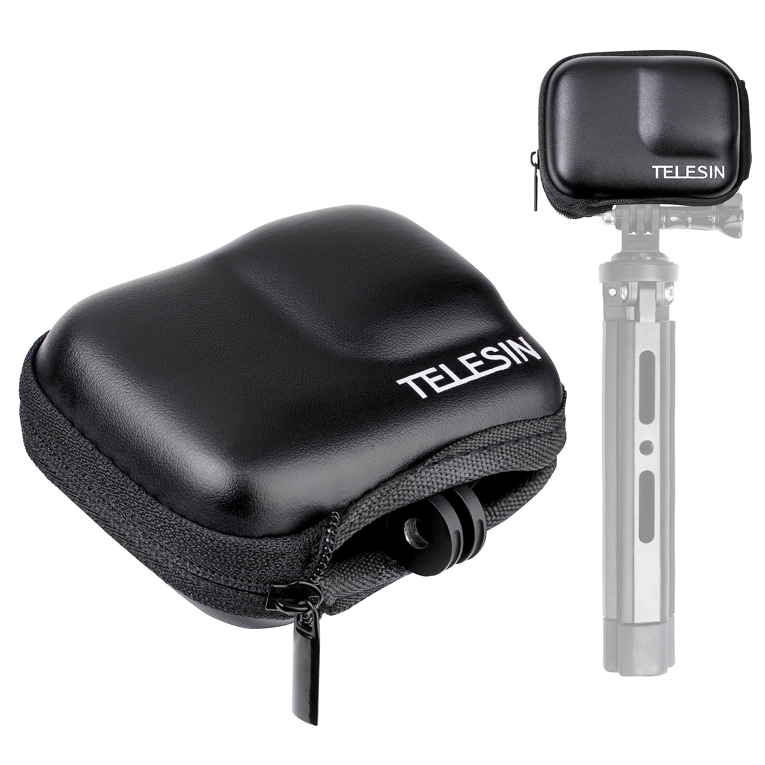 TELESIN Small Carry Case for GoPro HERO12 11 10 9 Black | Protective Case with Half Open Zipper Supports Connecting with Selfie Stick and Tripod