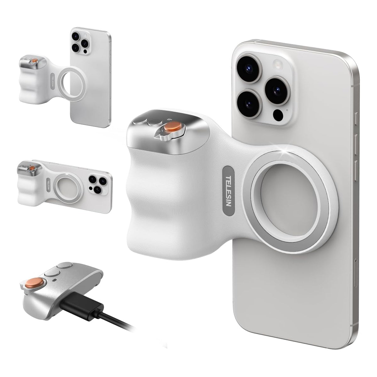 TELESIN Fun Shot Magnetic Grip for iPhone & Android | DSLR Camera Style Shutter Grip with Detachable Wireless Shutter Button